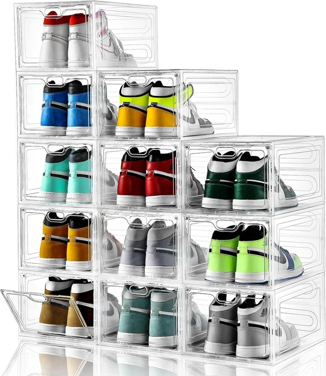Main image of INSTY Shoe Boxes, Set of 12, Stackable Clear Plastic Shoe Storage Boxes, Drop Front Shoe Box with Lids,Shoe Organizer Containers for Sneaker Display, Fit up to US Size 12(13.4x 9.8x 7.1)