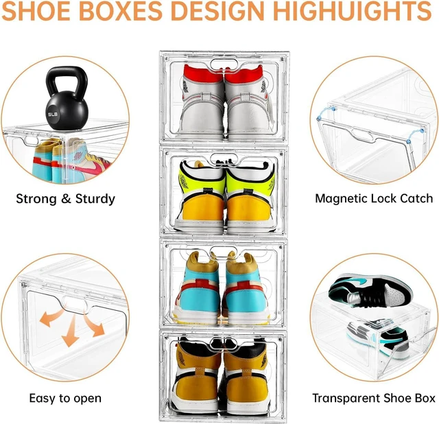 Alt view image 3 of 7 - INSTY Shoe Boxes, Set of 12, Stackable Clear Plastic Shoe Storage Boxes, Drop Front Shoe Box with Lids,Shoe Organizer Containers for Sneaker Display, Fit up to US Size 12(13.4x 9.8x 7.1)