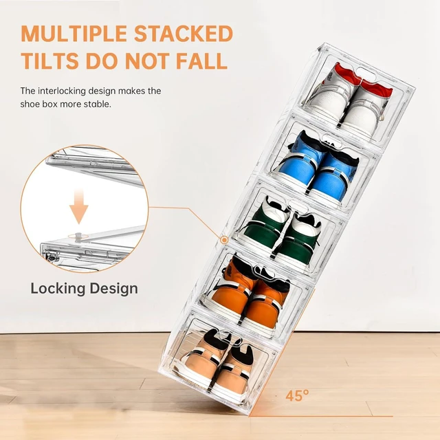 Alt view image 4 of 7 - INSTY Shoe Boxes, Set of 12, Stackable Clear Plastic Shoe Storage Boxes, Drop Front Shoe Box with Lids,Shoe Organizer Containers for Sneaker Display, Fit up to US Size 12(13.4x 9.8x 7.1)