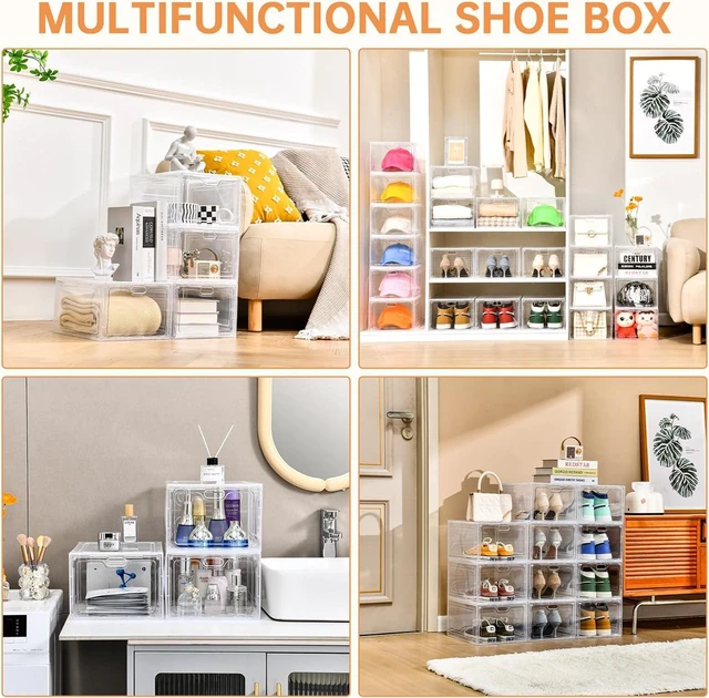 Alt view image 6 of 7 - INSTY Shoe Boxes, Set of 12, Stackable Clear Plastic Shoe Storage Boxes, Drop Front Shoe Box with Lids,Shoe Organizer Containers for Sneaker Display, Fit up to US Size 12(13.4x 9.8x 7.1)