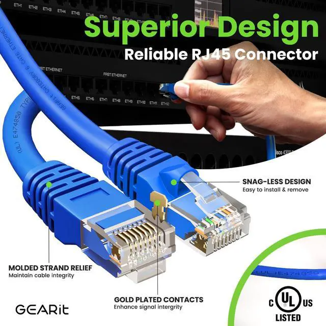 Alt view image 4 of 7 - GearIT Cat 6 Ethernet Cable (20-Pack 6 Feet) Cat6 Network Patch, 10Gbps, RJ45, Snagless Cord, Gold-Plated Connectors, Internet for PC, TV, Tablet, Router, Printer, Servers, IT Data Center - Blue