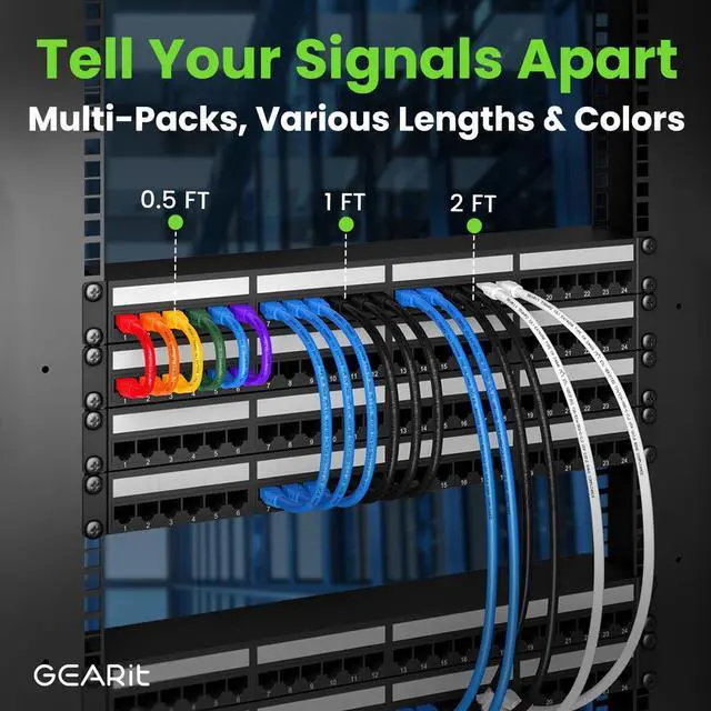 Alt view image 7 of 7 - GearIT Cat 6 Ethernet Cable (20-Pack 6 Feet) Cat6 Network Patch, 10Gbps, RJ45, Snagless Cord, Gold-Plated Connectors, Internet for PC, TV, Tablet, Router, Printer, Servers, IT Data Center - Blue