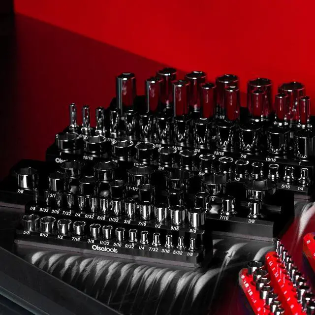 Alt view image 6 of 6 - Olsa Tools Magnetic Socket Organizer | 3 Piece Socket Holder Kit | 1/2-inch, 3/8-inch, & 1/4-inch Drive | SAE Black | Holds 68 Sockets | Professional Quality Tools Organizer