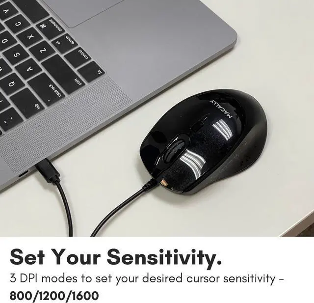 Alt view image 6 of 6 - Macally USB C Mouse Wired - Precise, Comfortable, and Quiet - Type C Mouse for Mac, MacBook Pro/Air, iMac, Apple iPad, Windows Computer PC, Laptop - USBC with 4 DPI Modes