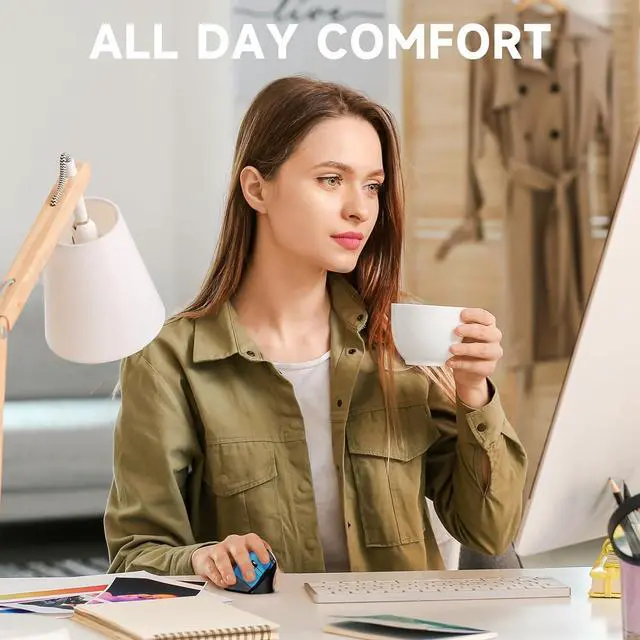 Alt view image 3 of 7 - Ergonomic Mouse Wireless 2.4G Optical Cordless Mice with 800/1200/1600 DPI Vertical Computer Wireless Mouse for Laptop Mac PC Desktop (for Right Hand Large) Blue Mouse