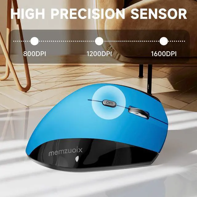 Alt view image 5 of 7 - Ergonomic Mouse Wireless 2.4G Optical Cordless Mice with 800/1200/1600 DPI Vertical Computer Wireless Mouse for Laptop Mac PC Desktop (for Right Hand Large) Blue Mouse
