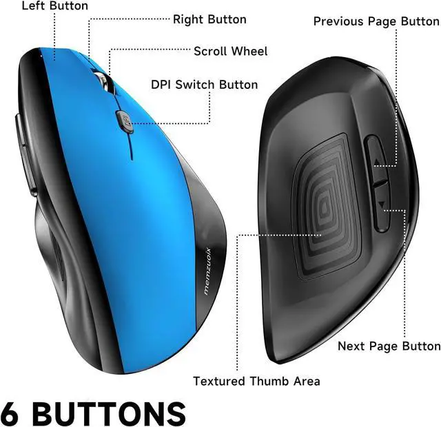 Alt view image 6 of 7 - Ergonomic Mouse Wireless 2.4G Optical Cordless Mice with 800/1200/1600 DPI Vertical Computer Wireless Mouse for Laptop Mac PC Desktop (for Right Hand Large) Blue Mouse