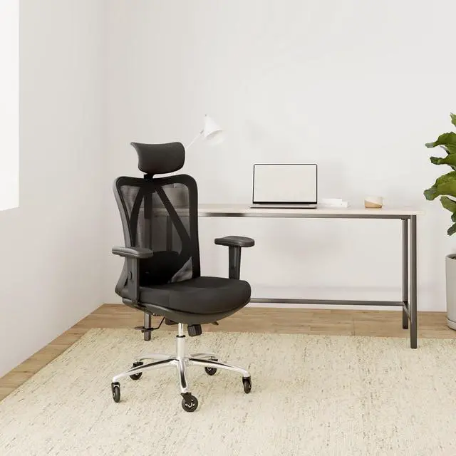 Alt view image 2 of 7 - Duramont Ergonomic Office Chair - Adjustable Desk Chair with Lumbar Support and Rollerblade Wheels - High Back Chairs with Breathable Mesh - Thick Seat Cushion, Head, and Arm Rests - Reclines