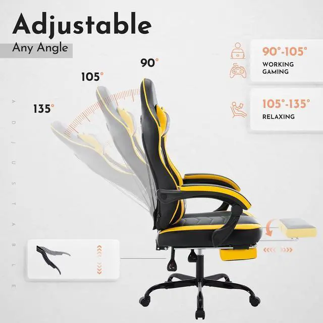Alt view image 7 of 7 - SUKIDA Gamers Choice Gaming Chair - Gaming Chairs for Adults 300lbs, Ergonomic Gamer Gamingchair with Footrest Cool Pc Computer Comfy Leather Swivel Recliner Adjustable Backrest Massage Lumbar Yellow