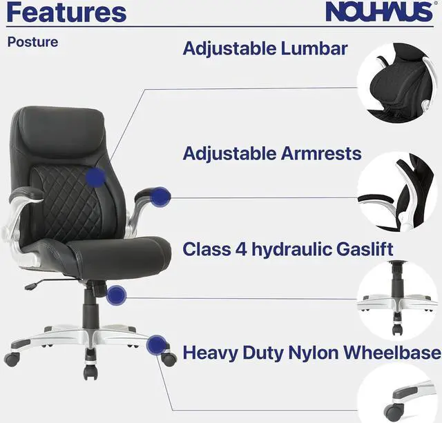 Alt view image 4 of 7 - Nouhaus +Posture Ergonomic PU Leather Office Chair. Click5 Lumbar Support with FlipAdjust Armrests. Modern Executive Chair and Computer Desk Chair (Black)