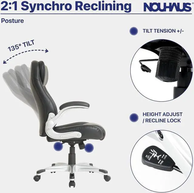 Alt view image 5 of 7 - Nouhaus +Posture Ergonomic PU Leather Office Chair. Click5 Lumbar Support with FlipAdjust Armrests. Modern Executive Chair and Computer Desk Chair (Black)