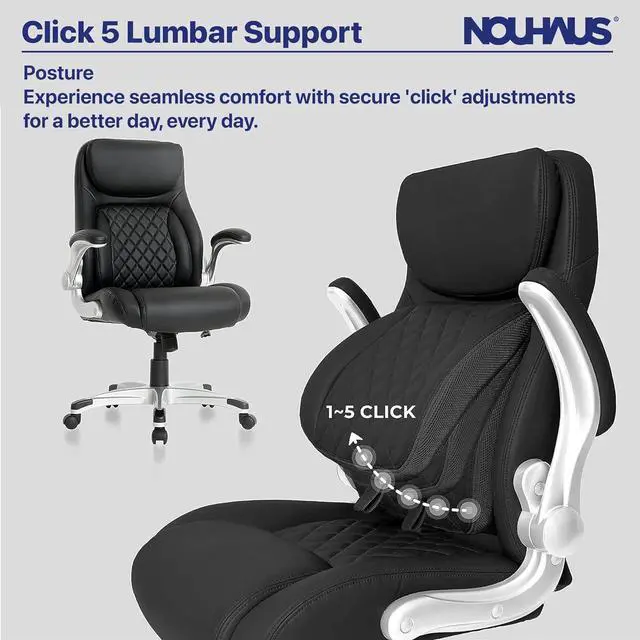 Alt view image 6 of 7 - Nouhaus +Posture Ergonomic PU Leather Office Chair. Click5 Lumbar Support with FlipAdjust Armrests. Modern Executive Chair and Computer Desk Chair (Black)