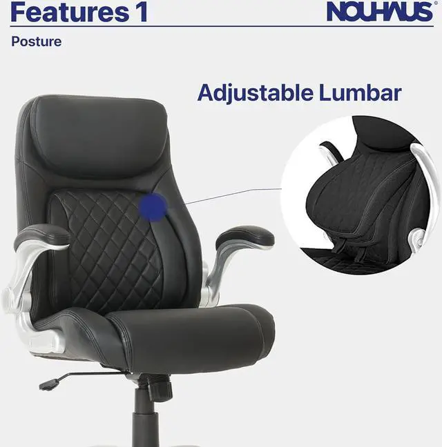 Alt view image 7 of 7 - Nouhaus +Posture Ergonomic PU Leather Office Chair. Click5 Lumbar Support with FlipAdjust Armrests. Modern Executive Chair and Computer Desk Chair (Black)