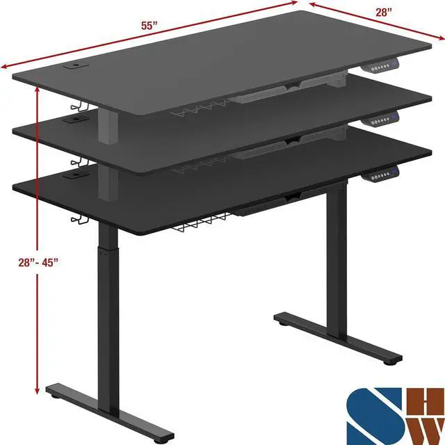 Alt view image 3 of 7 - SHW 55-Inch Large Electric Height Adjustable Standing Desk, 140 x 71 cm, Black