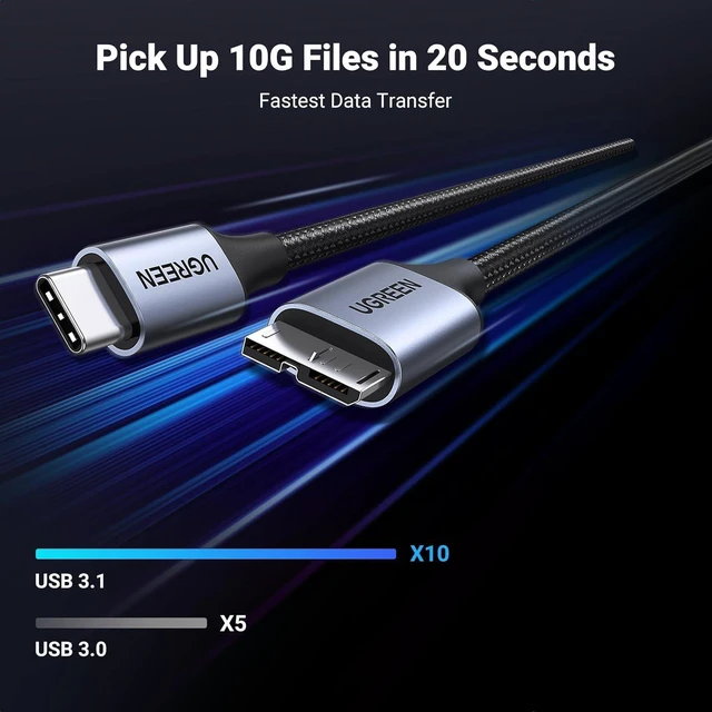 Alt view image 2 of 7 - UGREEN 10 Gbps Micro B to USB C Hard Drive Cables USB C to Micro B, External Hard Drive Cable Compatible with MacBook Pro Air, iPad Tablet, iPhone 15, Galaxy S24, WD Seagate etc, 3FT