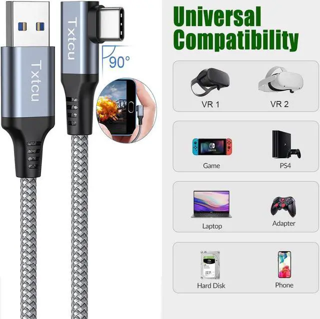 Alt view image 6 of 6 - Txtcu Link Cable 16ft Compatible for Quest 3/Quest 2/Pro/Pico 4 USB 3.0 to USB Type C Cable Nylon Braided 5Gbps High Speed Data Transfer USB C Charging Cable for Oculus Quest 3/Quest 2/1,VR Headset