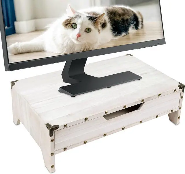 Alt view image 7 of 7 - Ikee Design Wooden 2 Tier Monitor Stand with Drawer,Wood Desktop Stands for Laptop ,TV, Computer Riser,Wooden Clutter-Free Desk Storage Organizer,16 1/2 W x 10 1/4 D x 5 1/8 H in, White