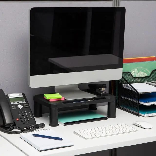 Alt view image 2 of 7 - Mind Reader Monitor Stand, Set of 2, Height Adjustable, Laptop, Computer, Riser, Office, 14.5"L x 10.5"W x 5.25"H, Black