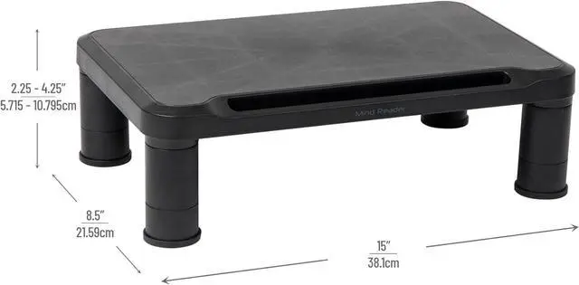 Alt view image 3 of 7 - Mind Reader Monitor Stand, Set of 2, Height Adjustable, Laptop, Computer, Riser, Office, 14.5"L x 10.5"W x 5.25"H, Black