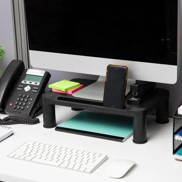 Alt view image 6 of 7 - Mind Reader Monitor Stand, Set of 2, Height Adjustable, Laptop, Computer, Riser, Office, 14.5"L x 10.5"W x 5.25"H, Black