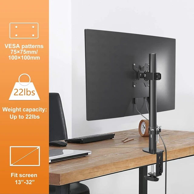 Alt view image 2 of 7 - Bracwiser Single Fully Adjustable Monitor Arm Stand Mount Fits One Screen 13-32 inch 22lbs for Monitor Computer Screen 13 15 17 19 20 22 23 24 26 27 30 32 inch VESA 75 100 (MD7401)