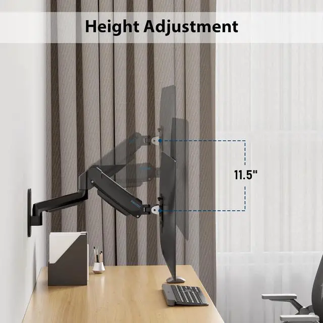 Alt view image 4 of 7 - BONTEC Monitor Wall Mount Arm, VESA Gas Spring Height Adjustable, for 13-42 Inch Screens, Max 19.8lbs, Swivel, Tilt, Space-Saving Desk Mount, Easy Installation, Single Arm TV Mount, Max VESA 200x200