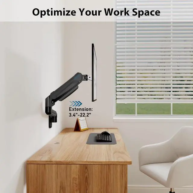 Alt view image 6 of 7 - BONTEC Monitor Wall Mount Arm, VESA Gas Spring Height Adjustable, for 13-42 Inch Screens, Max 19.8lbs, Swivel, Tilt, Space-Saving Desk Mount, Easy Installation, Single Arm TV Mount, Max VESA 200x200