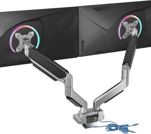 Main image of WALI Dual Monitor Mount, Monitor Arms for 2 Monitors, Fully Adjustable Gas Spring, with 2 Easily Accessible USB 3.0 Ports for Display Up to 35 Inch, 33lbs, (GSMU002), Silver