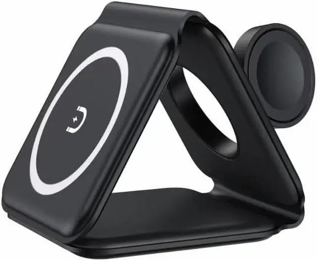 Alt view image 4 of 7 - Wireless Charger, Magnetic Foldable 3 in 1 Mag-Safe Charger, Fast Travel Wireless Charging Station for iPhone 16/15/14/13/12/ Series,for iWatch,for AirPods (Adapter Included)