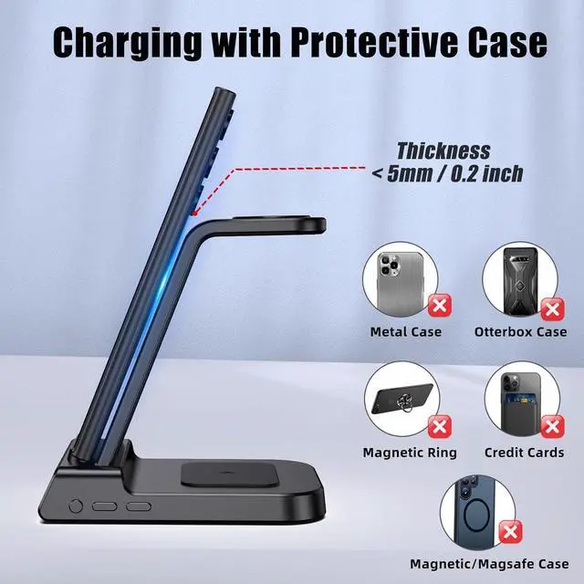 Alt view image 5 of 6 - Wireless Charger for Samsung Charging Station, 3 in 1 Android Phone Wireless Charger for Samsung Galaxy S25 Ultra/S24 Ultra/S23/Z Flip 6/Fold 6/Buds, Charger for Galaxy Watch Ultra/7/6/5/4/3 (Black)