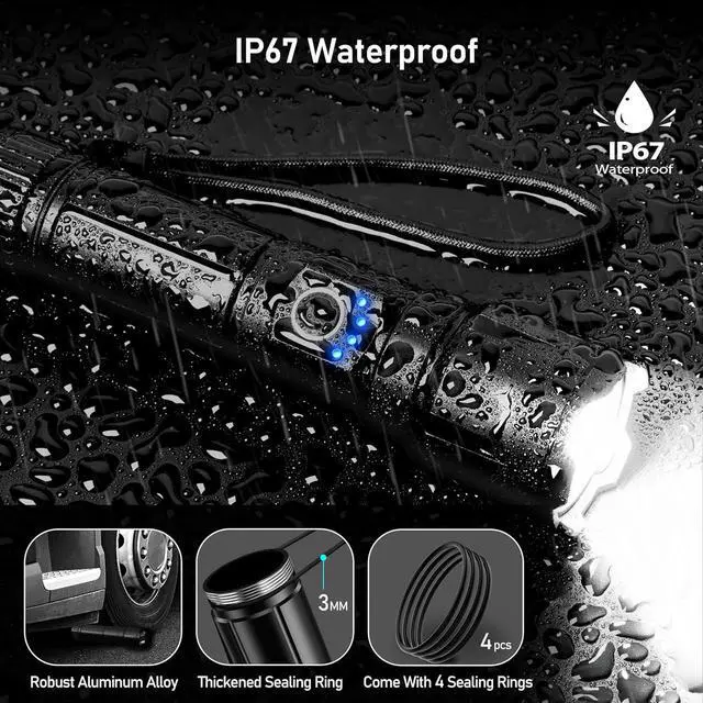Alt view image 5 of 7 - Rechargeable Flashlight High Lumens Super Bright LED Powerful Tactical Torch - 5 Light Modes Zoomable Long Lasting Waterproof Handheld Flash Light for Emergency Camping Hiking