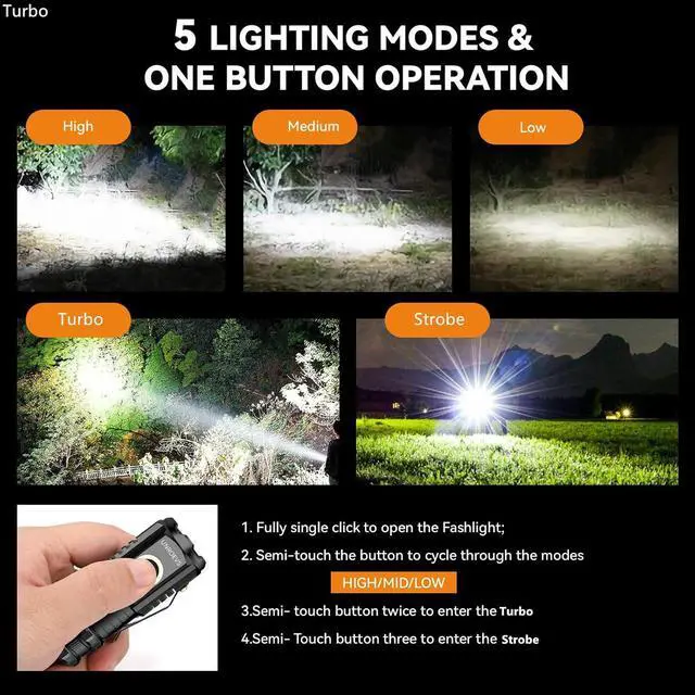 Alt view image 3 of 7 - Mini Flashlight 2550 Lumens Rechargeable USB C Charging Small Flashlights High Lumens 5 Modes Pocket Light with Clip Magnetic Flash Light for EDC Camping Hiking Emergency
