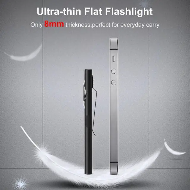 Alt view image 3 of 7 - klarus E5 Pocket Flashlight, Rechargeable EDC Flashlight, Super Slim 4.2x1x0.3inch, 600 Lumens, USB-C Port, IPX4, Dual Light Source with Magnetic Base, Hat & Clothes Clip - Black