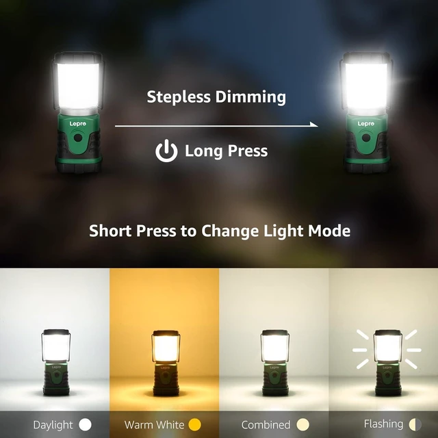 Alt view image 3 of 7 - Lepro Portable LED Camping Lantern 2-Pack, 350LM Bright Camping Light with 4 Lighting Modes Battery Powered Camping Lamp for Outdoor, Car Camping, Tent, Power Outage, Emergency