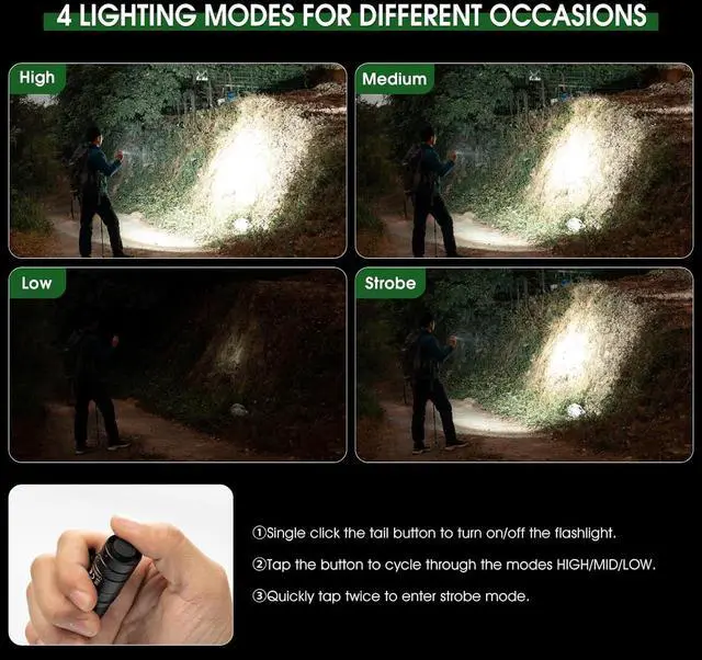 Alt view image 5 of 7 - Rechargeable Flashlights 1200 Lumens EDC Flashlight AA Pocket Flashlight High Lumens with Clip Super Bright Small Flashlight 4 Modes Flash Light for Camping Home and Emergencies (Black)