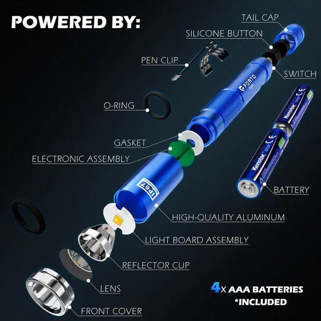 Alt view image 4 of 6 - FORTO LED Pen Light, 200 Lumens Pocket Flashlight, IP67 Waterproof, 2 Modes, 2 Pack with AAA Batteries, Lightweight & Durable for Inspection, Medical Use, Emergency(Blue)
