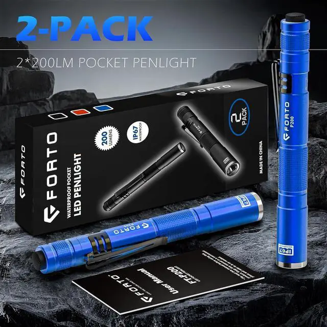 Alt view image 6 of 6 - FORTO LED Pen Light, 200 Lumens Pocket Flashlight, IP67 Waterproof, 2 Modes, 2 Pack with AAA Batteries, Lightweight & Durable for Inspection, Medical Use, Emergency(Blue)