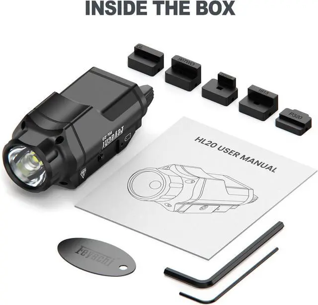 Alt view image 7 of 7 - HL-20 Pistol Light 1500 Lumen Upgrade LED Weapon Light Compact Rail Mounted Handgun Tactical Flashlight Rail Locating Keys for Picatinny Black