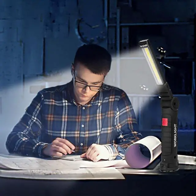 Alt view image 4 of 7 - Tool Gifts for Men Dad Him Rechargeable Work Lights LED Work Light with Magnetic Base & Hanging Hook 360°Rotate Rechargeable Flashlights for Mechanics Car Repair Home Camping (2 Pack)