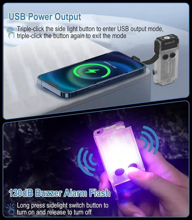 Alt view image 3 of 7 - V30 Small LED Flashlight - 365nm UV, Red/Green Light, 180° Swivel, Magnetic EDC Clip, Powerful Flashlights USB-C Rechargeable, Mini Pocket Keychain Flash Light IP65, 120dB, White