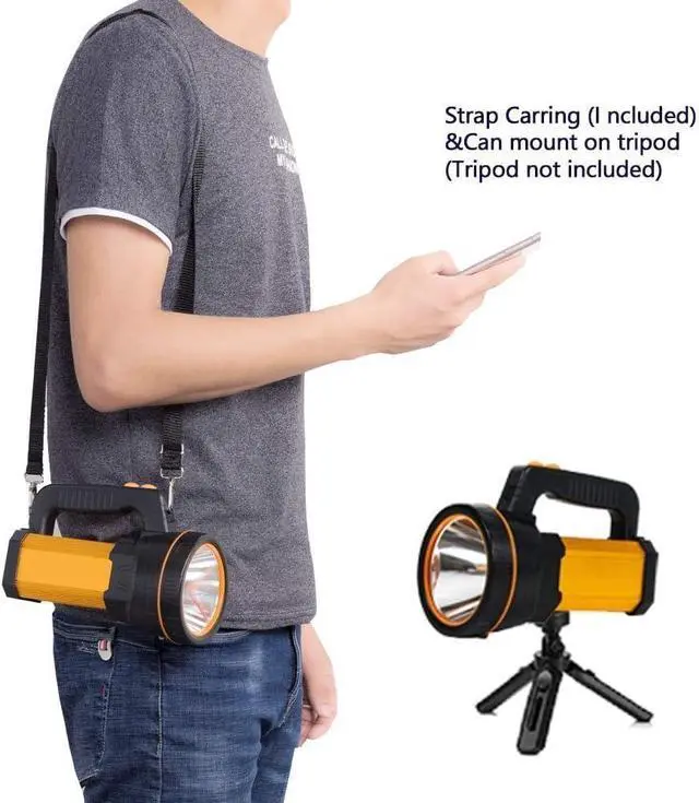 Alt view image 4 of 6 - Powerful Led Flashlight High Lumens USB C Rechargeable,Super Bright Handheld Spotlight,Strong Metal Flashlight Large/Long Lasting/Lantern/Strap,High Powered Big Searchlight