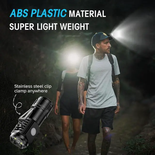 Alt view image 3 of 7 - Rechargeable Mini Flashlights with Magnetic Base 4 Pack Bright 3 LED Flash Lights Small EDC Flashlight with Belt Clip 4 Lighting Modes Portable Rechargeable Flashlights for Camping Home