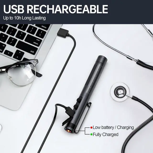 Alt view image 2 of 7 - RISEMART Pen Light for Nurse, Rechargeable LED Medical PenLight, Warm/Cool White & Stepless Dimming, Portable Medical PenLight for Nurse, Doctor, First Aid, EMT, Nursing,Nursing Student (Black)