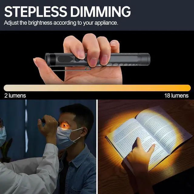 Alt view image 3 of 7 - RISEMART Pen Light for Nurse, Rechargeable LED Medical PenLight, Warm/Cool White & Stepless Dimming, Portable Medical PenLight for Nurse, Doctor, First Aid, EMT, Nursing,Nursing Student (Black)