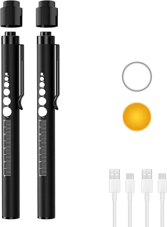 Main image of SEVENKA 2 Rechargeable Pen Lights with Pupil Gauge & Ruler, LED Penlights for Nurses Doctors, USB-C Rechargeable, Warm/White Light, Pocket Clip, Penlight Flashlights for Nursing Student