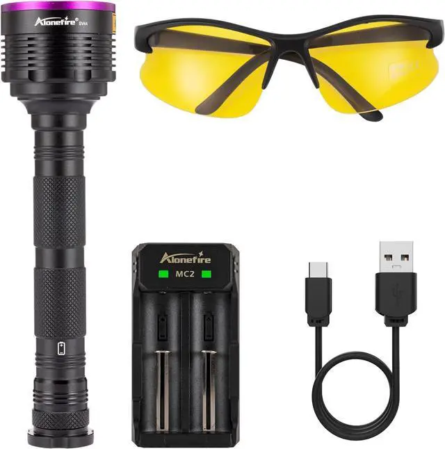 Alt view image 7 of 7 - SV44 20W 365nm UV Flashlight USB Rechargeable Ultraviolet Black Light Pet Urine Detector for Resin Curing, Fishing, Scorpion, Dry Glue with UV Protective Glasses, Battery Included, Charger