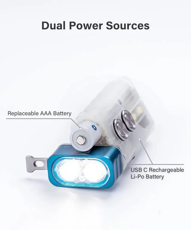 Alt view image 7 of 7 - RovyVon E7 Hybrid Battery EDC Flashlight,Max 700 Lumen with Dual LED 6500K Cool White,Pocket Size USB-C Rechargeable Keychain Flashlight,Lock Mode,Power by Built-in Li-po/Replaceable AAA(White/Red)