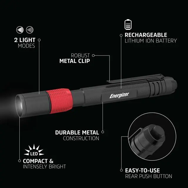 Alt view image 2 of 7 - X400 Rechargeable Pen Light Water Resistant Mini Flashlight Bright 400 Lumens LED Work Light for Mechanic Tools (USB Cable Included)