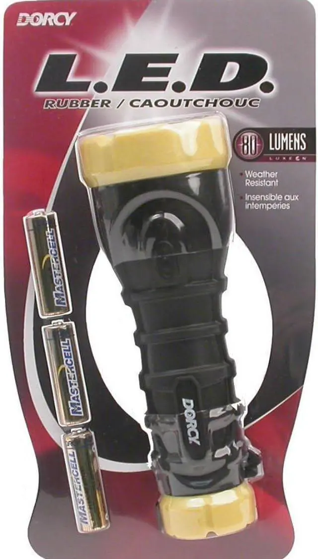 Alt view image 5 of 7 - Dorcy 180-Lumen Weatherproof Rubber LED Flashlight with Non-Slip Grip and Sealed Push Button, Assorted Colors (41-2968),Medium , Black
