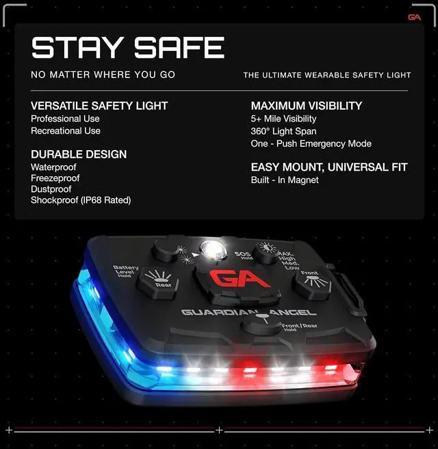 Alt view image 2 of 7 - Elite Series Safety Light - Red/Blue/White Front & Red/Blue Rear - Rechargeable, Magnetic, Hands-Free Wearable LED Flashlight for Law Enforcement, First Responders & Firefighters